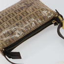 FENDI Zucchino Canvas Hand Bag Enamel Brown Gold Auth hk3118-6