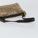 FENDI Zucchino Canvas Hand Bag Enamel Brown Gold Auth hk3118-7