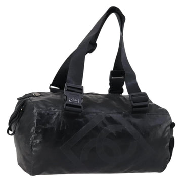 CHANEL Sports Boston Bag PVC Canvas Black Silver CC Auth hk3120