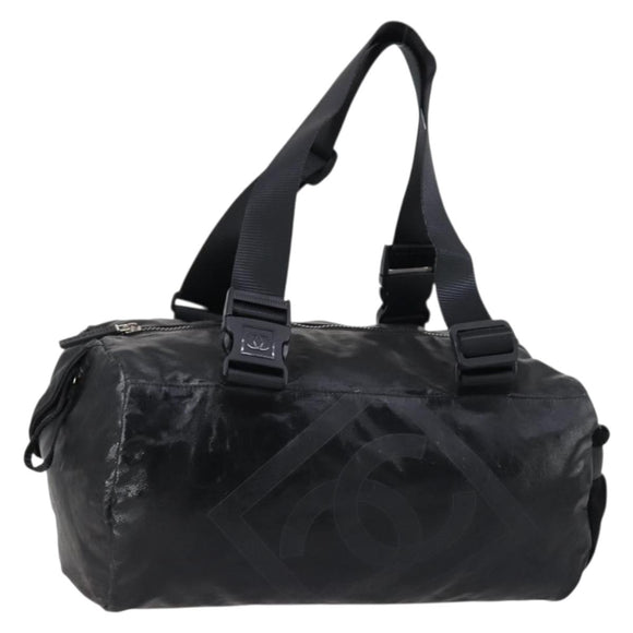 CHANEL Sports Boston Bag PVC Canvas Black Silver CC Auth hk3120