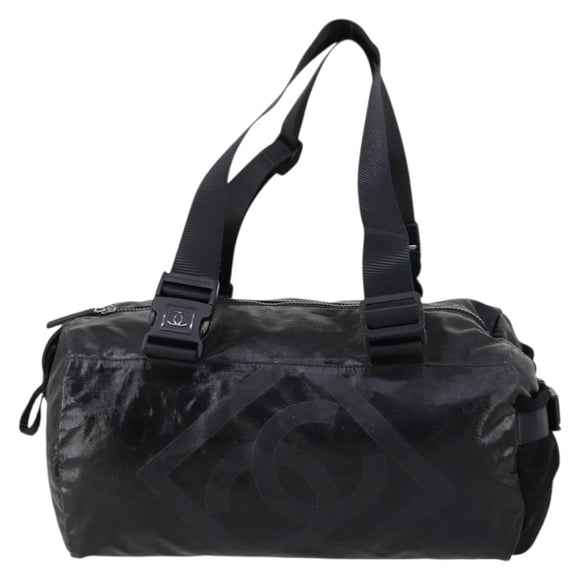 CHANEL Sports Boston Bag PVC Canvas Black Silver CC Auth hk3120