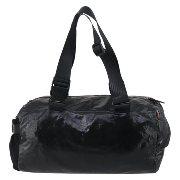CHANEL Sports Boston Bag PVC Canvas Black Silver CC Auth hk3120