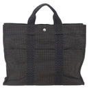 HERMES Her Line MM Hand Bag Canvas Gray Auth hk3126-2