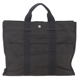 HERMES Her Line MM Hand Bag Canvas Gray Auth hk3126 - 0