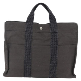 HERMES Her Line MM Hand Bag Canvas Gray Auth hk3127 - 0