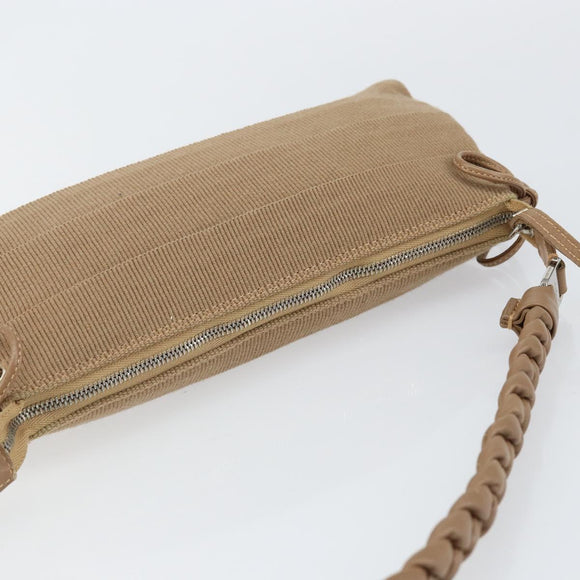 Salvatore Ferragamo Vala Shoulder Bag Nylon Beige Silver Auth hk3128