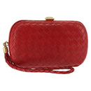 BOTTEGA VENETA INTRECCIATO Pouch Leather Red Gold Auth hk3161-1