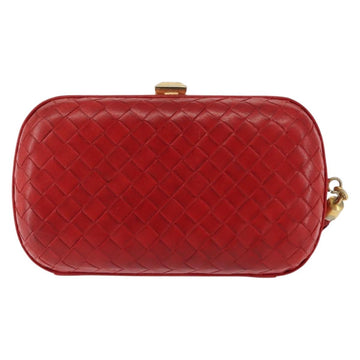 BOTTEGA VENETA INTRECCIATO Pouch Leather Red Gold Auth hk3161 - 0