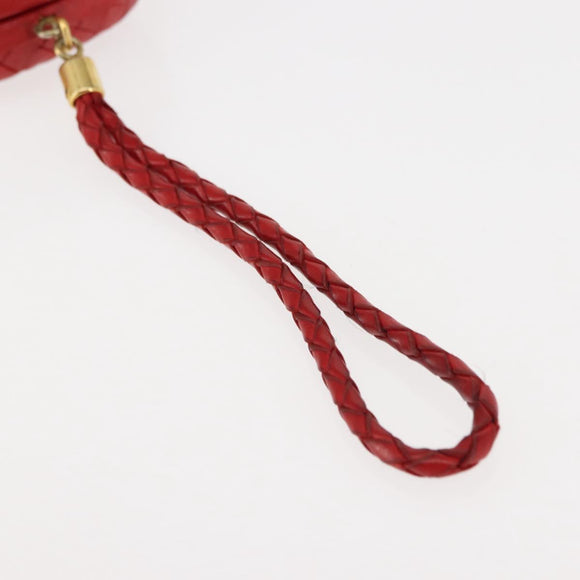 BOTTEGA VENETA INTRECCIATO Pouch Leather Red Gold Auth hk3161