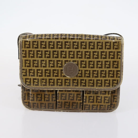 FENDI Zucca Canvas Zucchino Canvas Hand Bag Enamel 2Set Black Brown Auth hk3167