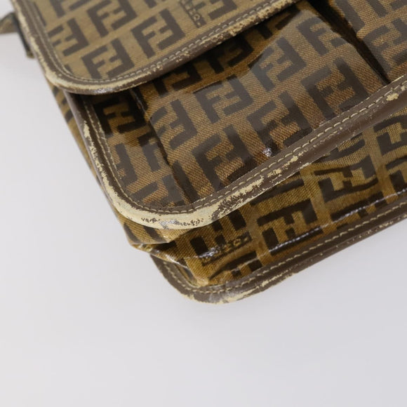 FENDI Zucca Canvas Zucchino Canvas Hand Bag Enamel 2Set Black Brown Auth hk3167