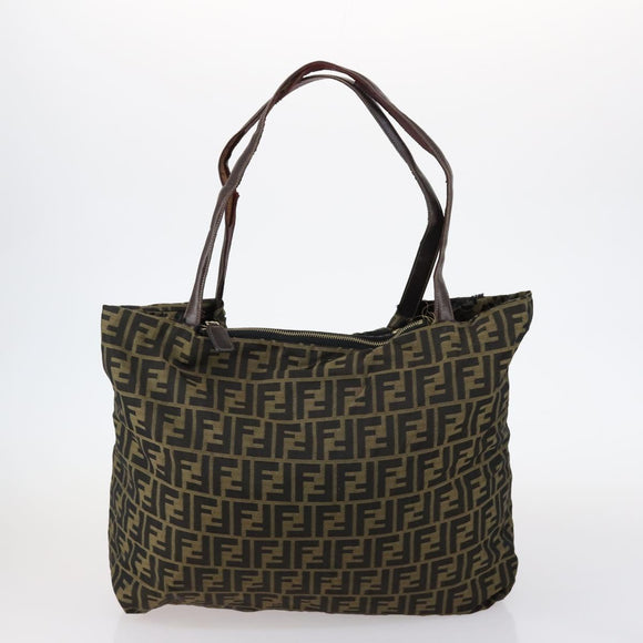 FENDI Zucca Canvas Zucchino Canvas Hand Bag Enamel 2 Set Black Brown Auth hk3167