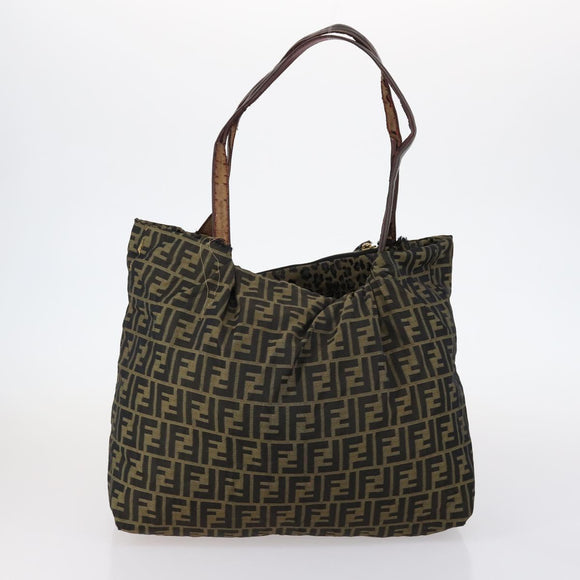 FENDI Zucca Canvas Zucchino Canvas Hand Bag Enamel 2 Set Black Brown Auth hk3167