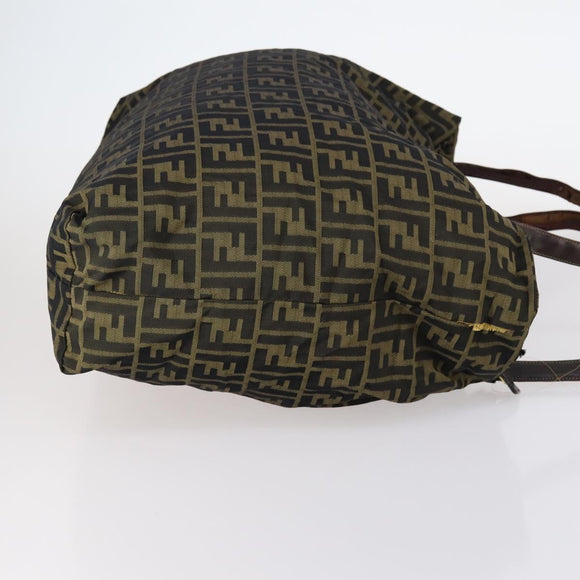 FENDI Zucca Canvas Zucchino Canvas Hand Bag Enamel 2 Set Black Brown Auth hk3167