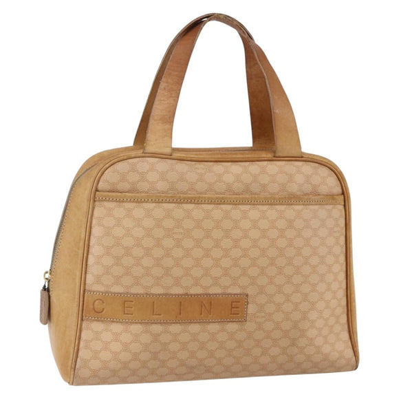 CELINE Macadam Canvas Hand Bag PVC Leather Beige Gold Auth hk3172