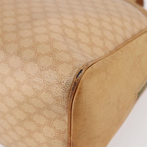 CELINE Macadam Canvas Hand Bag PVC Leather Beige Gold Auth hk3172