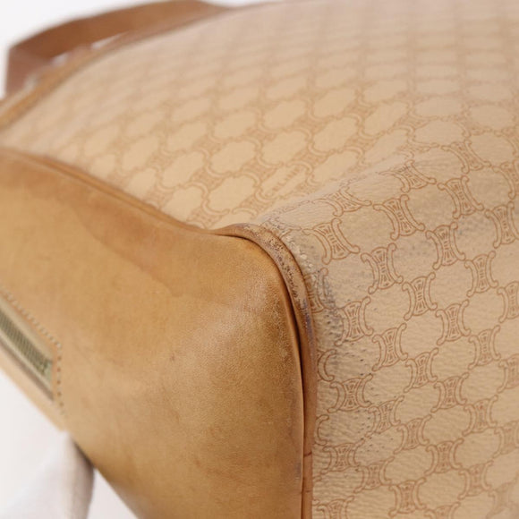 CELINE Macadam Canvas Hand Bag PVC Leather Beige Gold Auth hk3172
