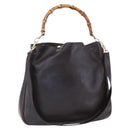 GUCCI Bamboo Shoulder Bag Leather 2way Black Gold 001 0166 1577 Auth hk3173-1