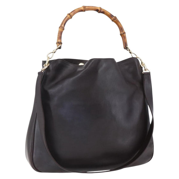 GUCCI Bamboo Shoulder Bag Leather 2way Black Gold 001 0166 1577 Auth hk3173