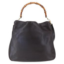 GUCCI Bamboo Shoulder Bag Leather 2way Black Gold 001 0166 1577 Auth hk3173-13