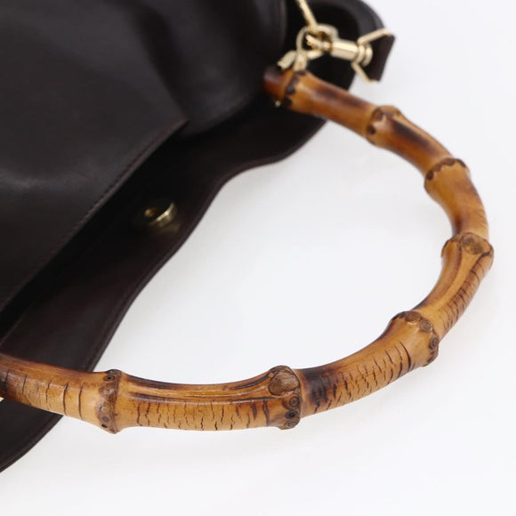 GUCCI Bamboo Shoulder Bag Leather 2way Black Gold 001 0166 1577 Auth hk3173