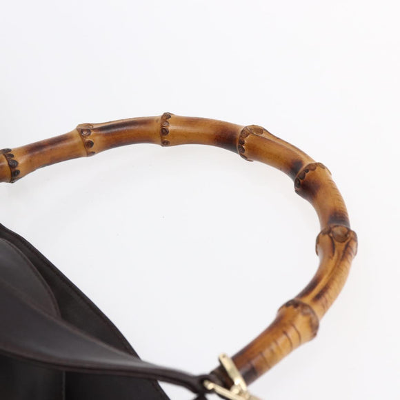GUCCI Bamboo Shoulder Bag Leather 2way Black Gold 001 0166 1577 Auth hk3173