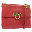 Salvatore Ferragamo Gancini Shoulder Bag Leather Red Gold Auth hk3177-1