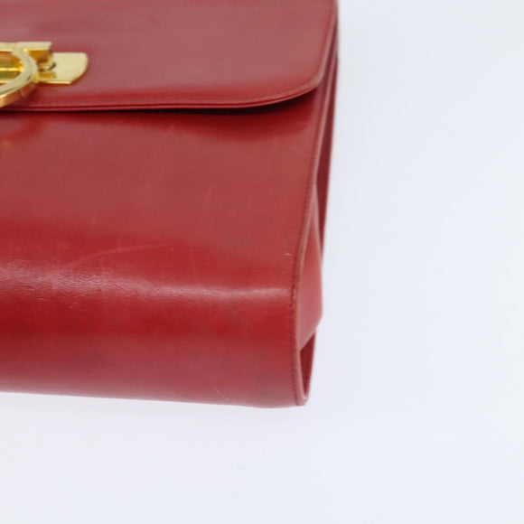 Salvatore Ferragamo Gancini Shoulder Bag Leather Red Gold Auth hk3177