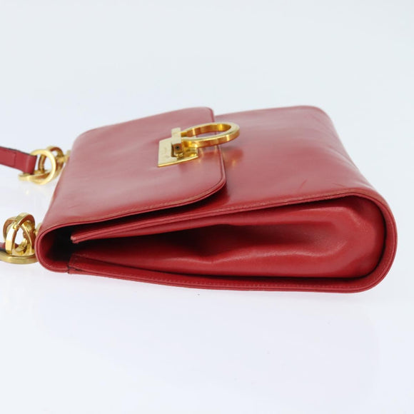 Salvatore Ferragamo Gancini Shoulder Bag Leather Red Gold Auth hk3177