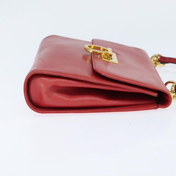 Salvatore Ferragamo Gancini Shoulder Bag Leather Red Gold Auth hk3177