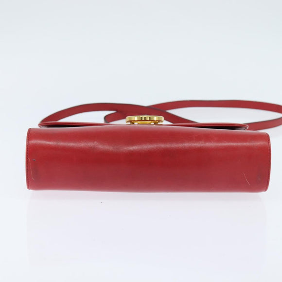 Salvatore Ferragamo Gancini Shoulder Bag Leather Red Gold Auth hk3177