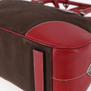 PRADA Boston Bag Canvas Leather Brown Red Silver Auth hk3186-9