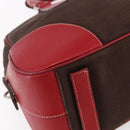 PRADA Boston Bag Canvas Leather Brown Red Silver Auth hk3186-14