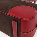 PRADA Boston Bag Canvas Leather Brown Red Silver Auth hk3186-15