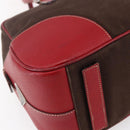 PRADA Boston Bag Canvas Leather Brown Red Silver Auth hk3186-16