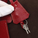 PRADA Boston Bag Canvas Leather Brown Red Silver Auth hk3186-10