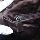 PRADA Boston Bag Canvas Leather Brown Red Silver Auth hk3186-21