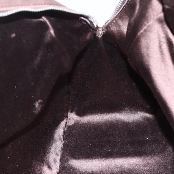 PRADA Boston Bag Canvas Leather Brown Red Silver Auth hk3186