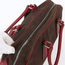 PRADA Boston Bag Canvas Leather Brown Red Silver Auth hk3186-6