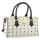 MCM Logogram Vicetos Boston Bag PVC Leather White Gold Auth hk3189-1