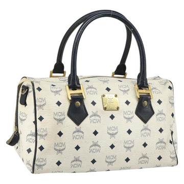 MCM Logogram Vicetos Boston Bag PVC Leather White Gold Auth hk3189
