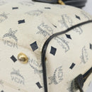 MCM Logogram Vicetos Boston Bag PVC Leather White Gold Auth hk3189-9