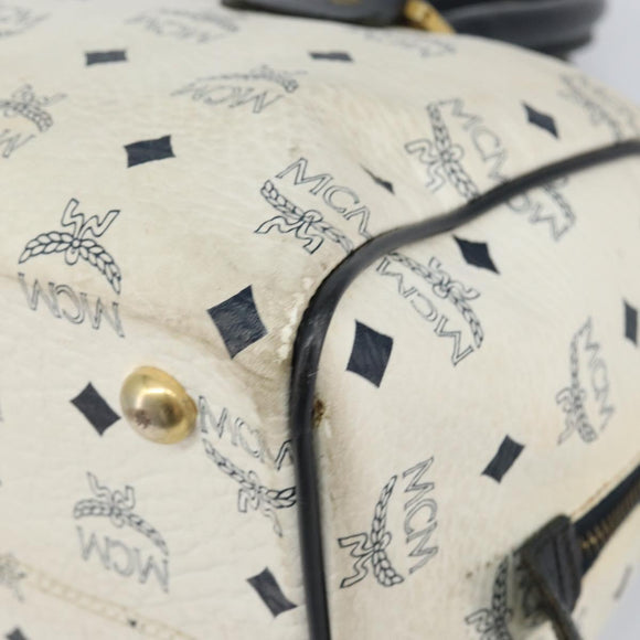 MCM Logogram Vicetos Boston Bag PVC Leather White Gold Auth hk3189