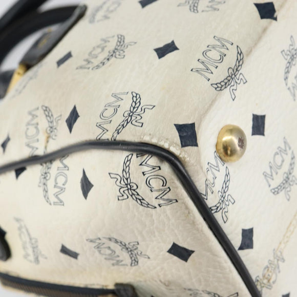 MCM Logogram Vicetos Boston Bag PVC Leather White Gold Auth hk3189