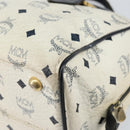 MCM Logogram Vicetos Boston Bag PVC Leather White Gold Auth hk3189-15