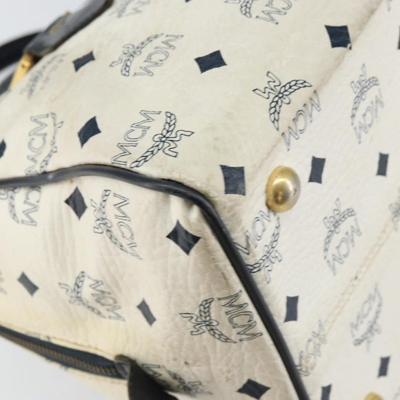 MCM Logogram Vicetos Boston Bag PVC Leather White Gold Auth hk3189