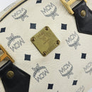 MCM Logogram Vicetos Boston Bag PVC Leather White Gold Auth hk3189-12