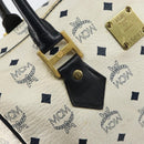 MCM Logogram Vicetos Boston Bag PVC Leather White Gold Auth hk3189-17