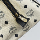 MCM Logogram Vicetos Boston Bag PVC Leather White Gold Auth hk3189-10