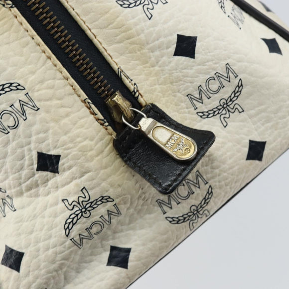 MCM Logogram Vicetos Boston Bag PVC Leather White Gold Auth hk3189